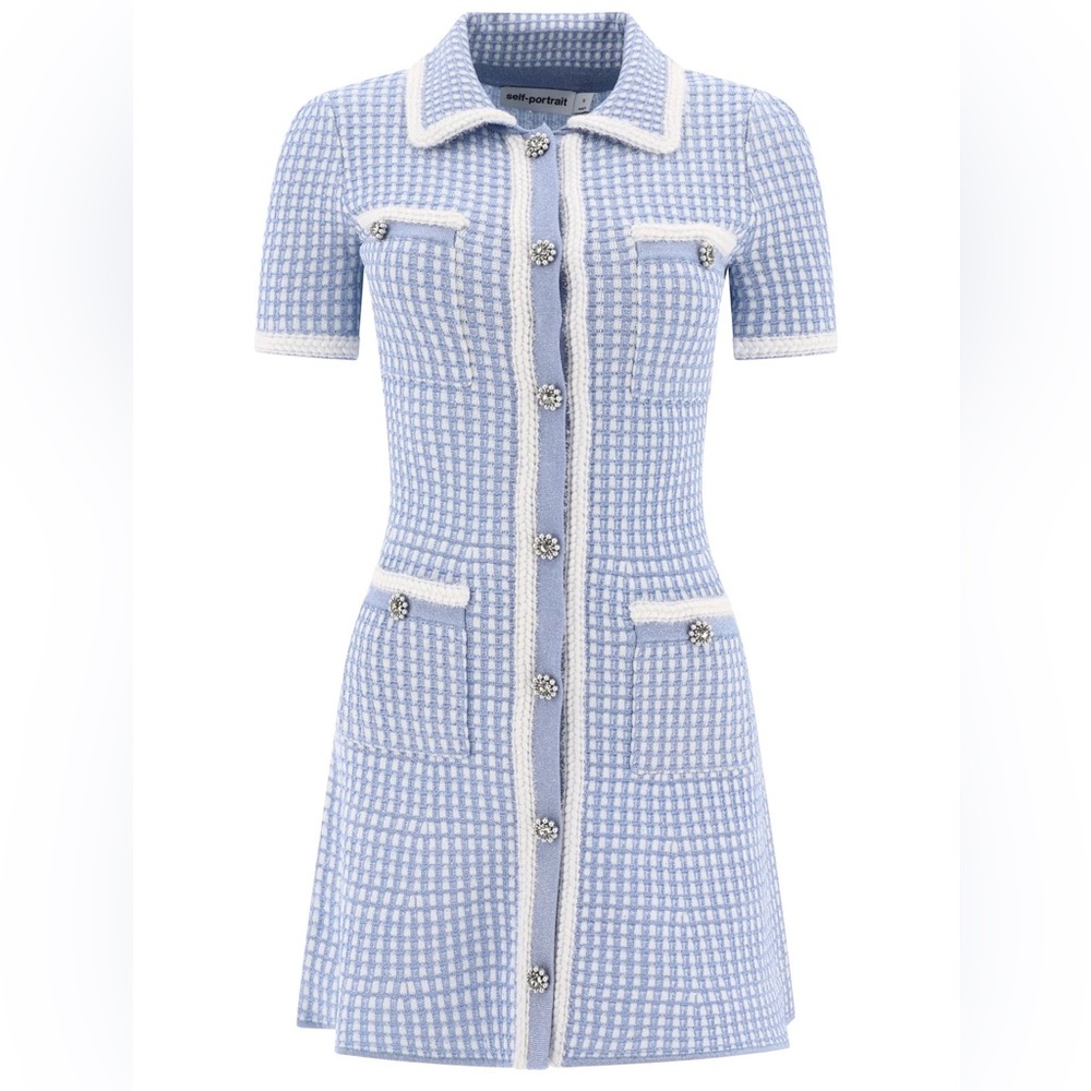 Self portrait blue Lurex knitted mini dress